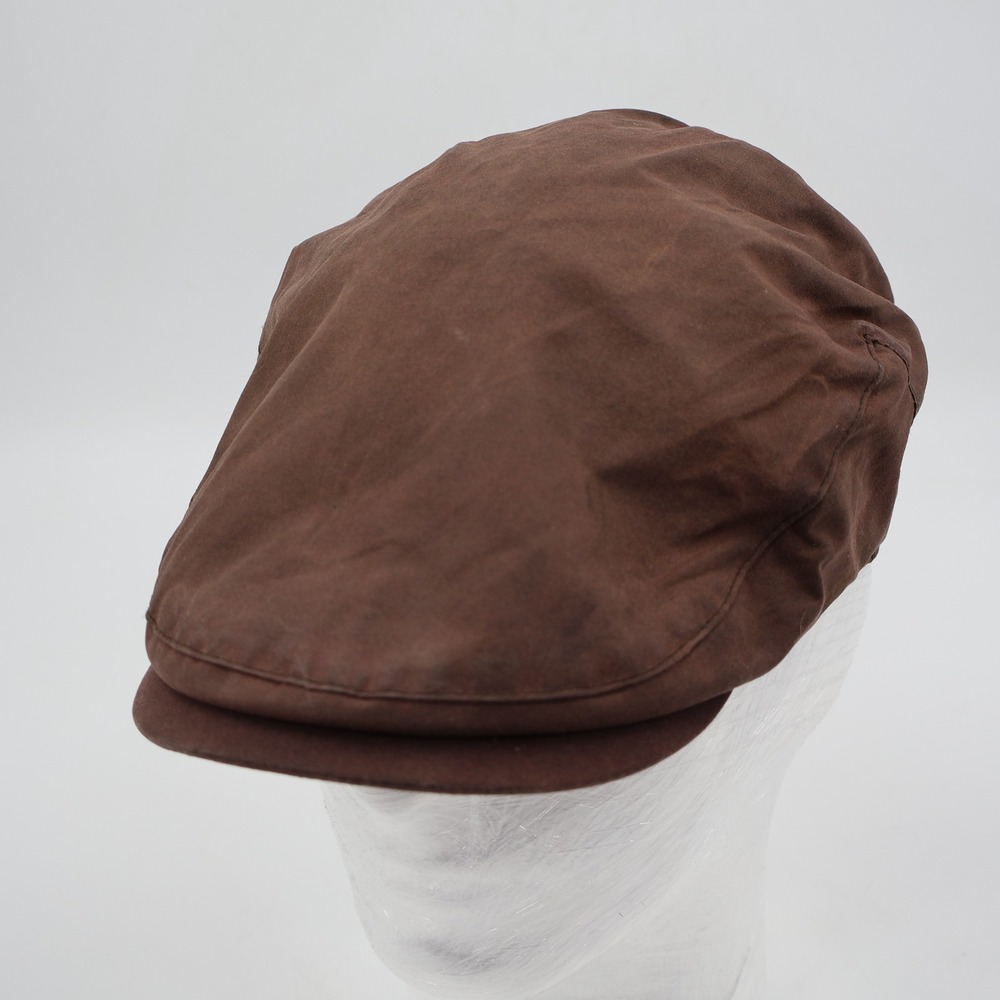 Heather Waxed Cotton Flat Cap Mens L Brown Orange Lining Ivy Newsboy Hat 60cm